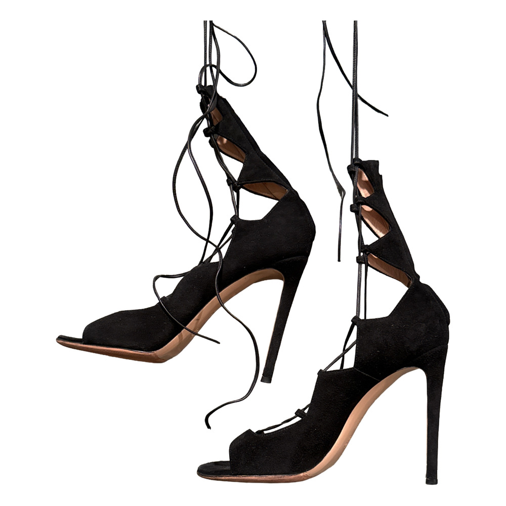 Gianvito Rossi Frantic 105 Suede Lace-Up Strappy Womens Stiletto Sandals Shoe 40